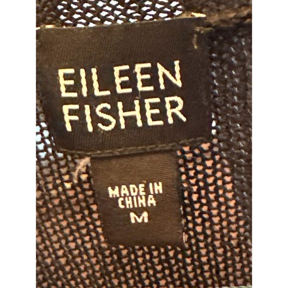 Eileen Fisher Open Front Black Cardigan Sweater Weaved Linen Size M - Picture 2 of 7